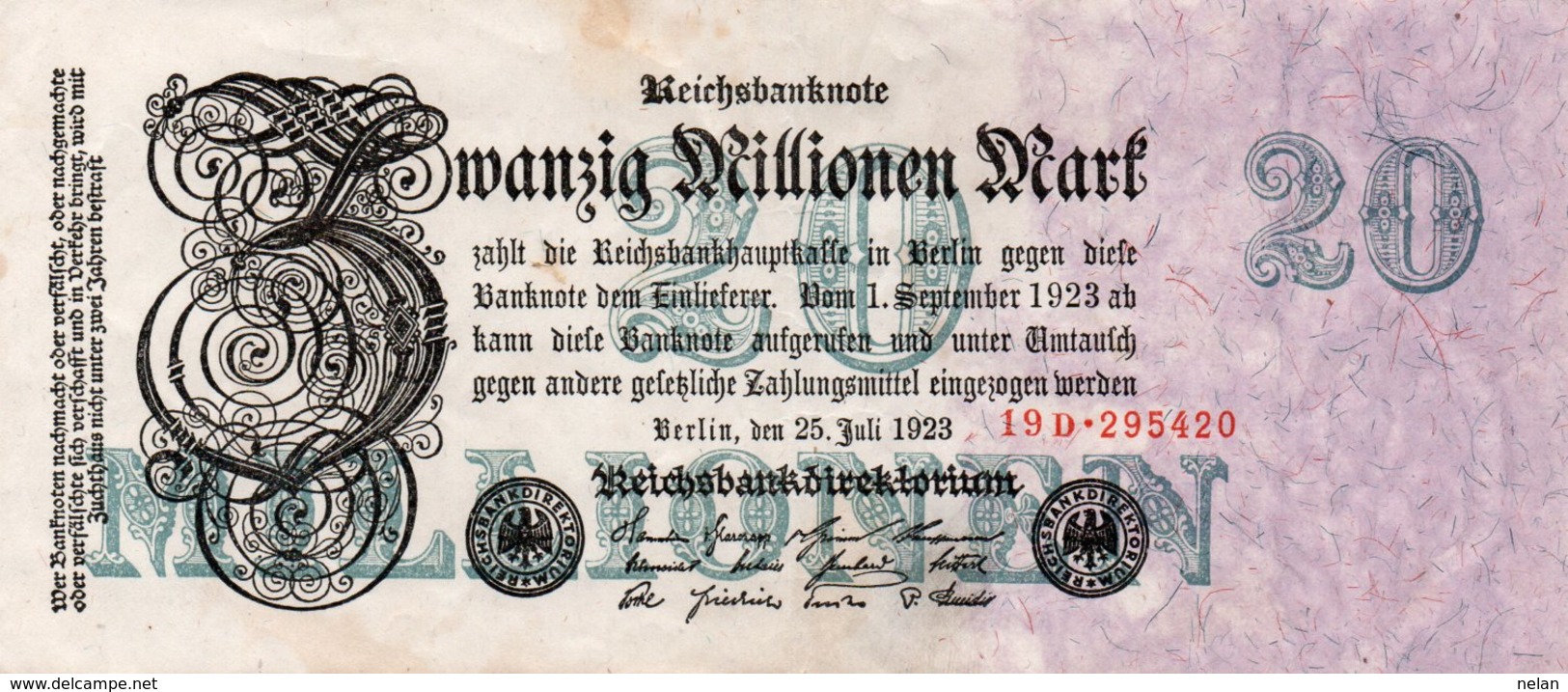 GERMANY-20 MILLIONEN MARK 1923  P-97.2  XF+AUNC  UNIFACE  SERIE - 20 Millionen Mark