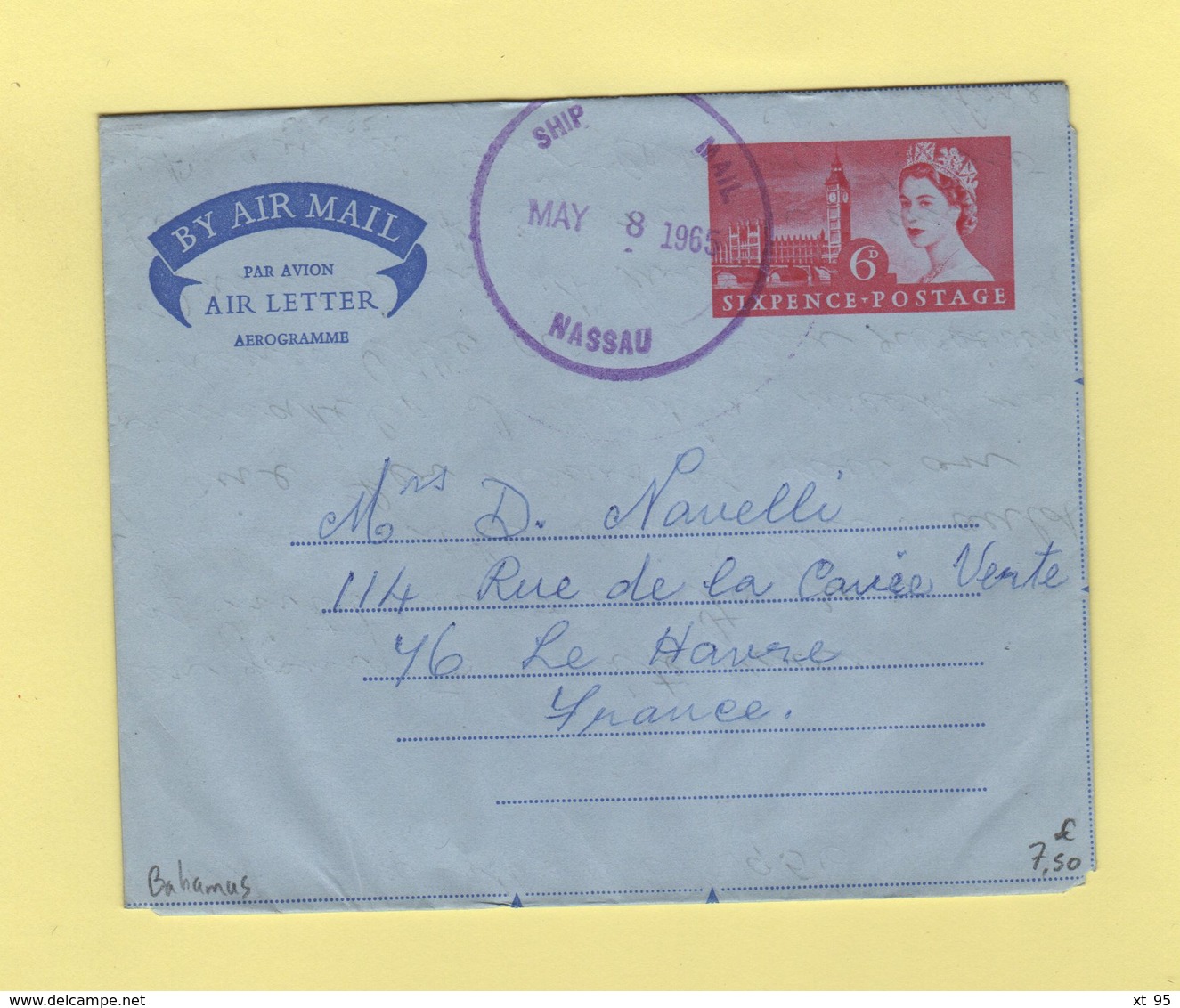 Bahamas - Nassau - 1965 - Entier Postal - Aerogramme - Paquebot - Postwaardestukken