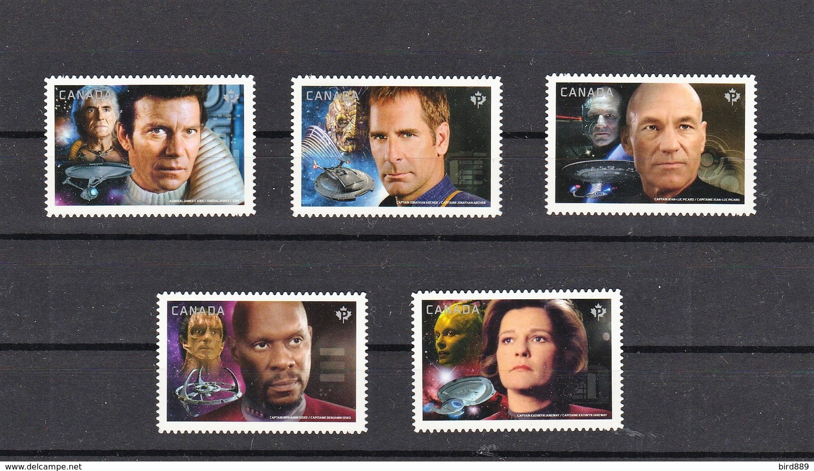 2017 Canada Star Trek Captains Kirk, Picard, Archer, Sisko, Janeway Set Of 5 Die Cut From Booklet MNH - Sellos (solo)