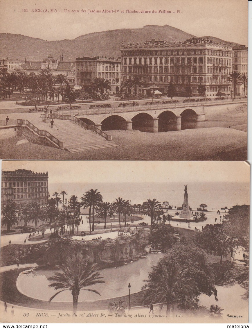 ALPES MARITIMES 2 CPA NICE JARDIN DU ROI ALBERT 1er ET  UN COIN DES JARDINS ALBERT 1er ET L'EMBOUCHURE DU PAILLON - Lotes Y Colecciones