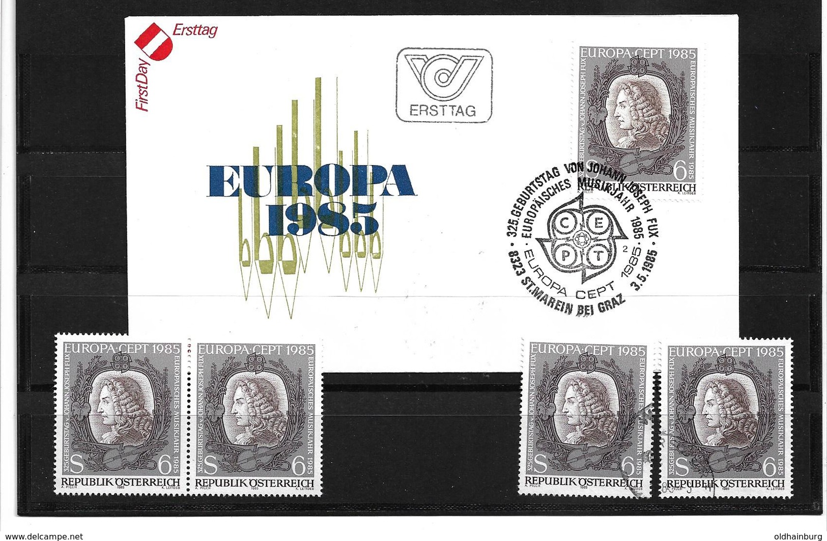 6033l: Österreich 1985, Europ. Musikjahr Sonderstempel 8323 St. Marein, Beleg Und 4 Postfrische/ Gestempelte Briefmarken - St. Marein Bei Graz