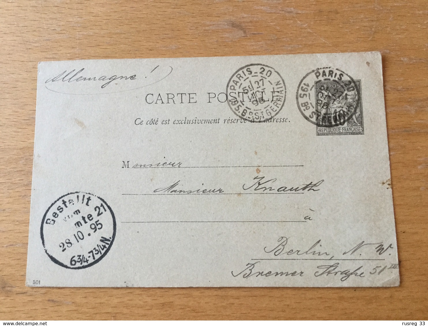 K9 France Entier Postal Stationery Ganzsache YT 89-CP4 De Paris Pour Berlin - Cartes Postales Types Et TSC (avant 1995)