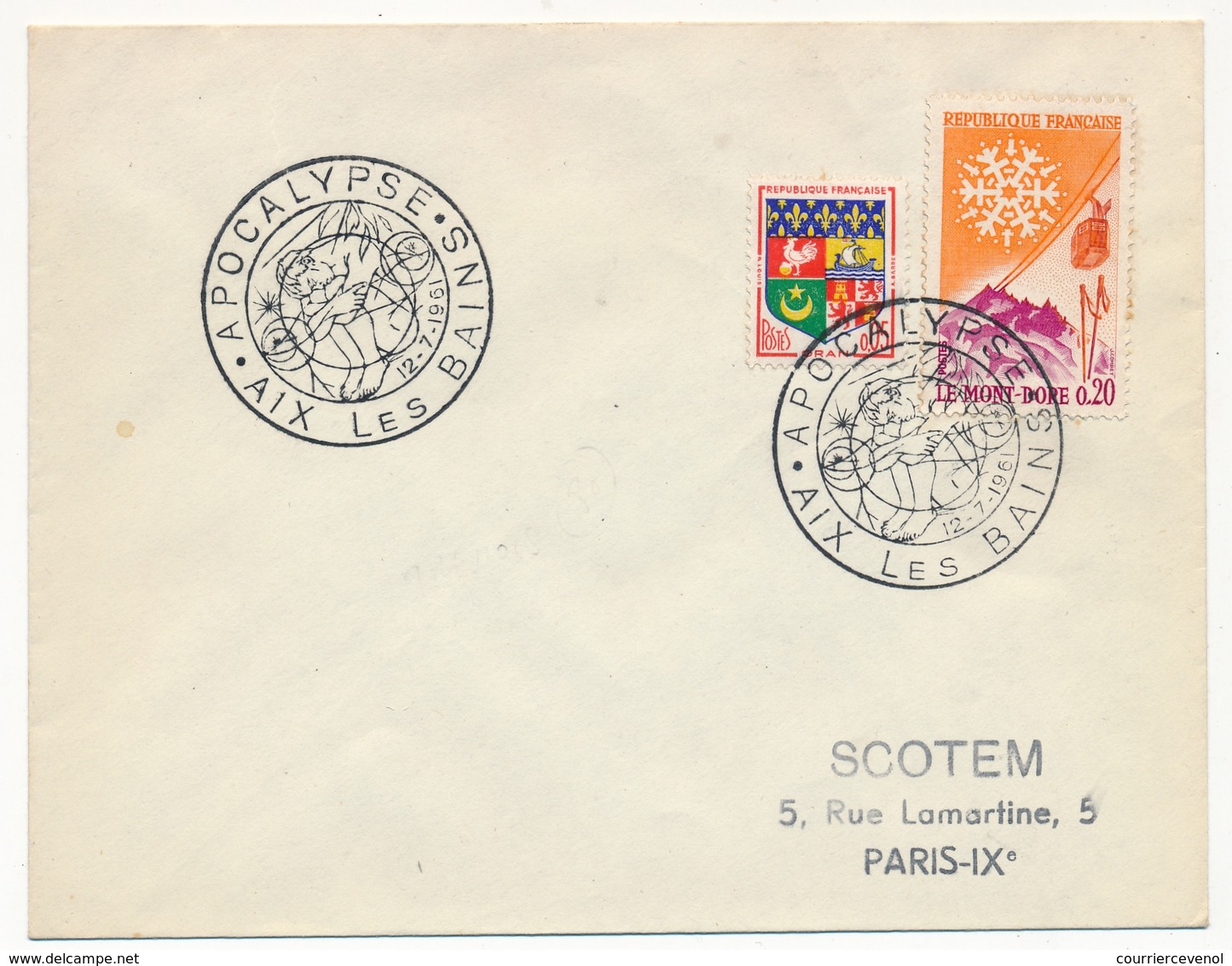 FRANCE - Env Cachet Temporaire "APOCALYPSE" - 12/7/1961 Aix Les Bains - Matasellos Conmemorativos