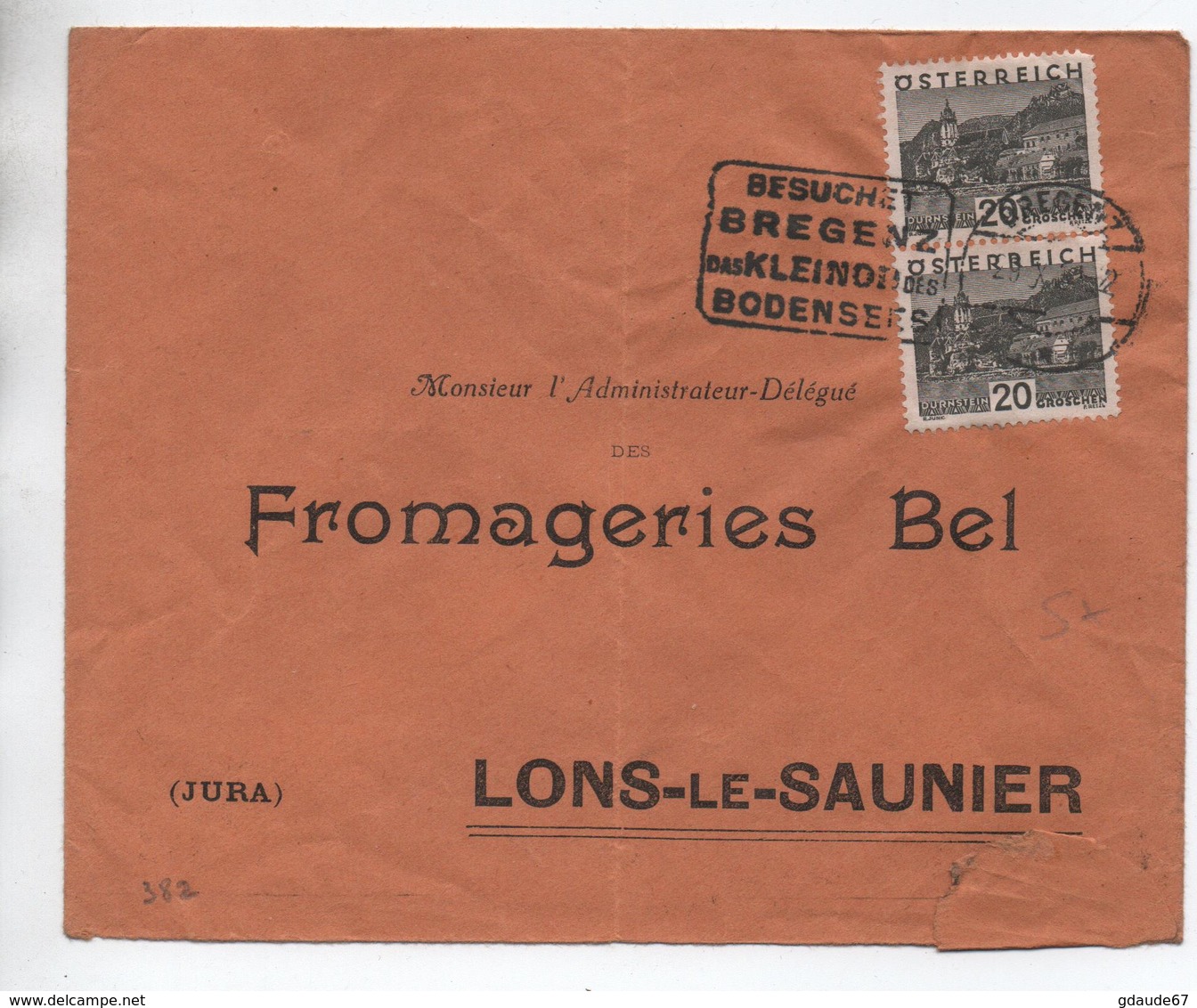 1931 - ENVELOPPE De BREGENZ Pour LONS LE SAUNIER (JURA) - Cartas & Documentos