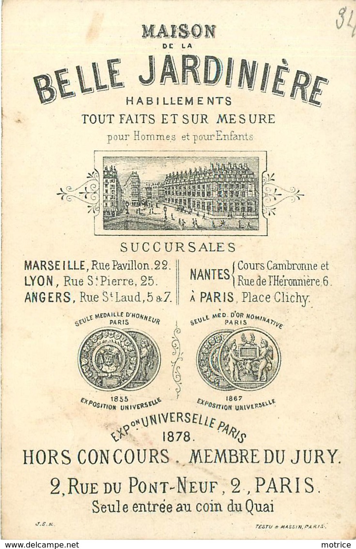 MAISON DE LA BELLE JARDINIERE - Vêtements, 2 Rue Du Pont Neuf Paris; Enfants , Lot De 3 Chromos (format 12cm X 7,8cm) - Autres & Non Classés