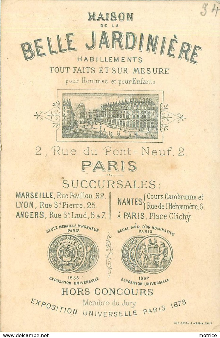 MAISON DE LA BELLE JARDINIERE - Vêtements, 2 Rue Du Pont Neuf Paris; Enfants , Lot De 3 Chromos (format 12cm X 7,8cm) - Autres & Non Classés