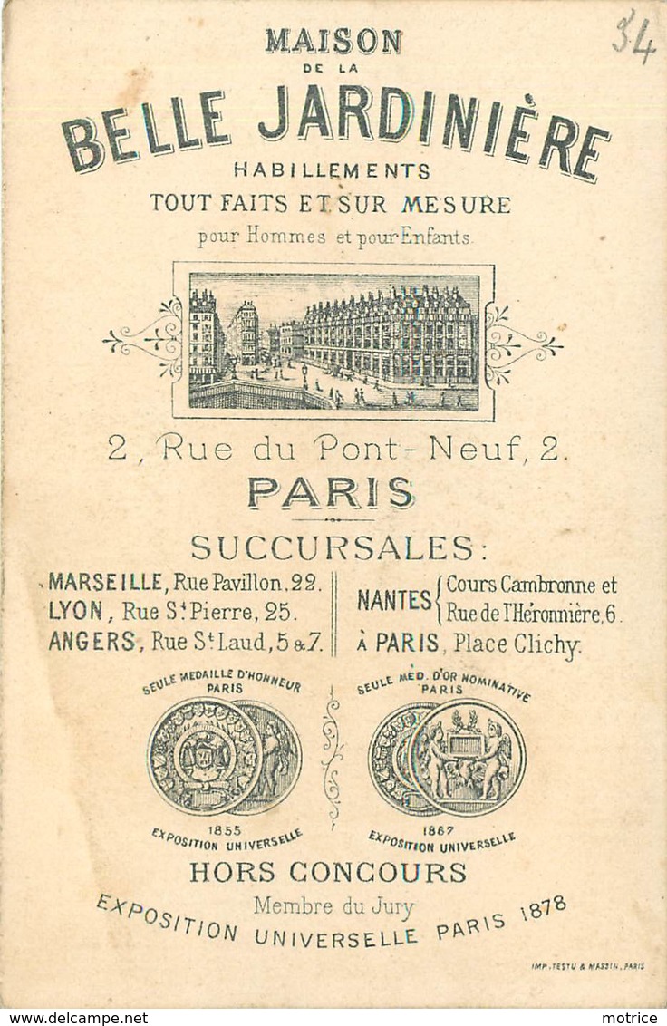 MAISON DE LA BELLE JARDINIERE - Vêtements, 2 Rue Du Pont Neuf Paris; Enfants , Lot De 3 Chromos (format 12cm X 7,8cm) - Autres & Non Classés