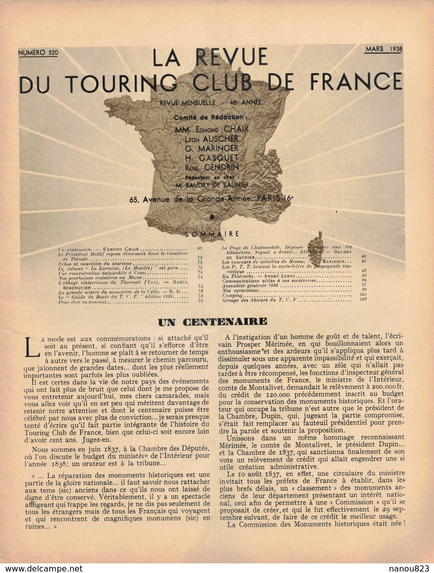 REVUE DU TOURING CLUB DE FRANCE 520 1938 THORONET CAEN BOURG VINCY TUPIGNY VIGNEUX PRISCES LAVAQUERESSE PLOMION MORGNY - 1901-1940