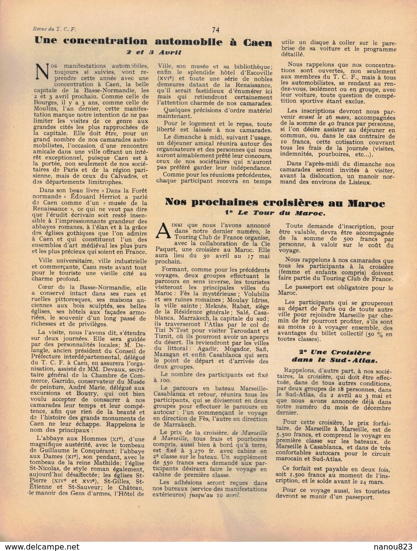 REVUE DU TOURING CLUB DE FRANCE 520 1938 THORONET CAEN BOURG VINCY TUPIGNY VIGNEUX PRISCES LAVAQUERESSE PLOMION MORGNY - 1901-1940