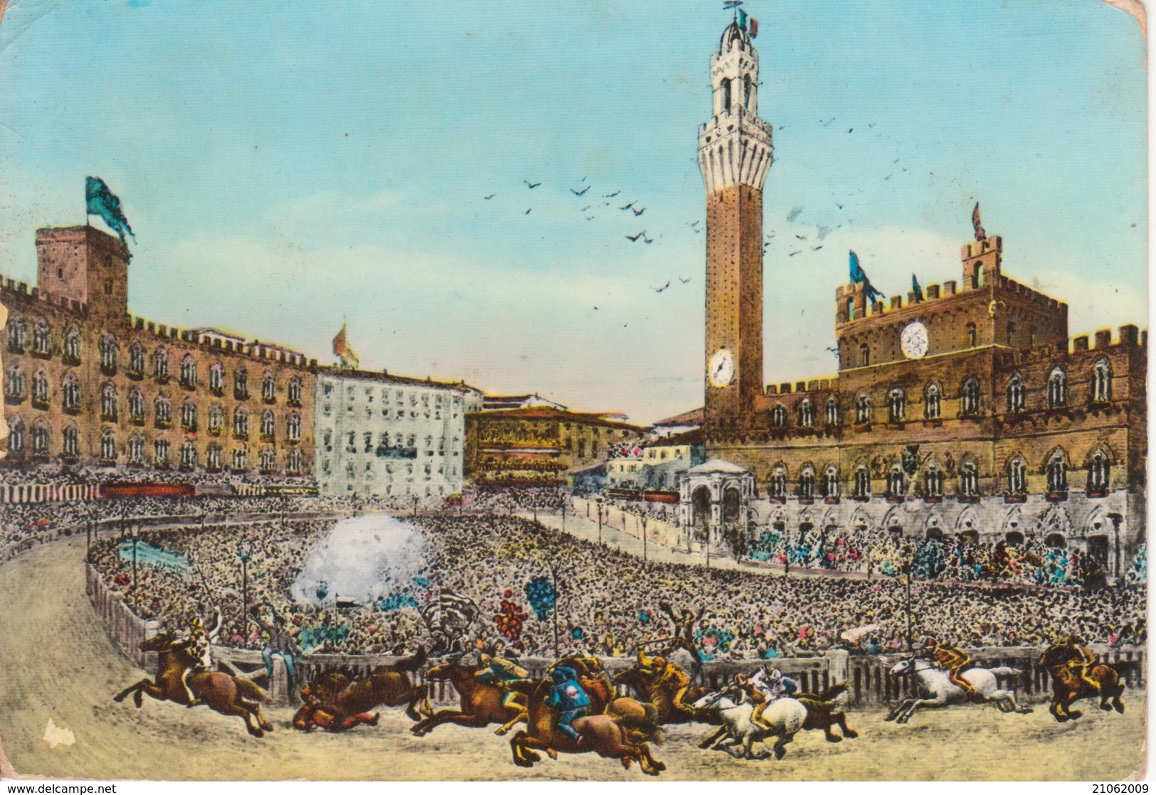 SIENA - RIEVOCAZIONE STORICA - IL PALIO - CORSA - ILLUSTRAZIONE - ACQUERELLATA - FOLKLORE - VIAGGIATA 1959 - Siena