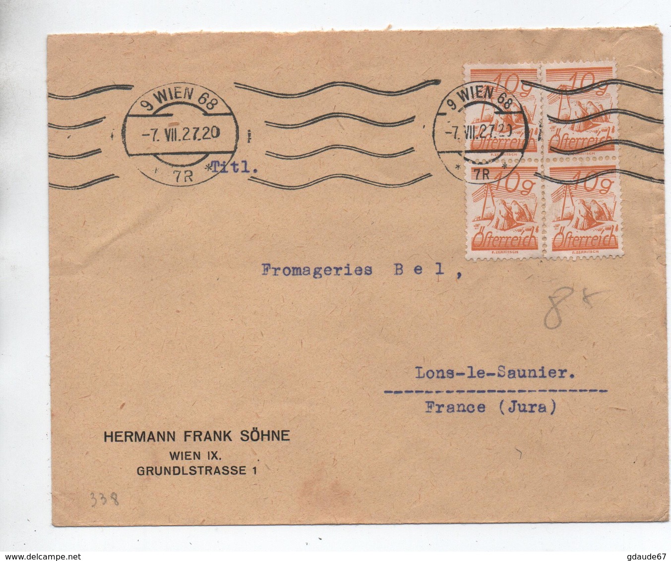 1927 - ENVELOPPE De WIEN Pour LONS LE SAUNIER (JURA) - Covers & Documents