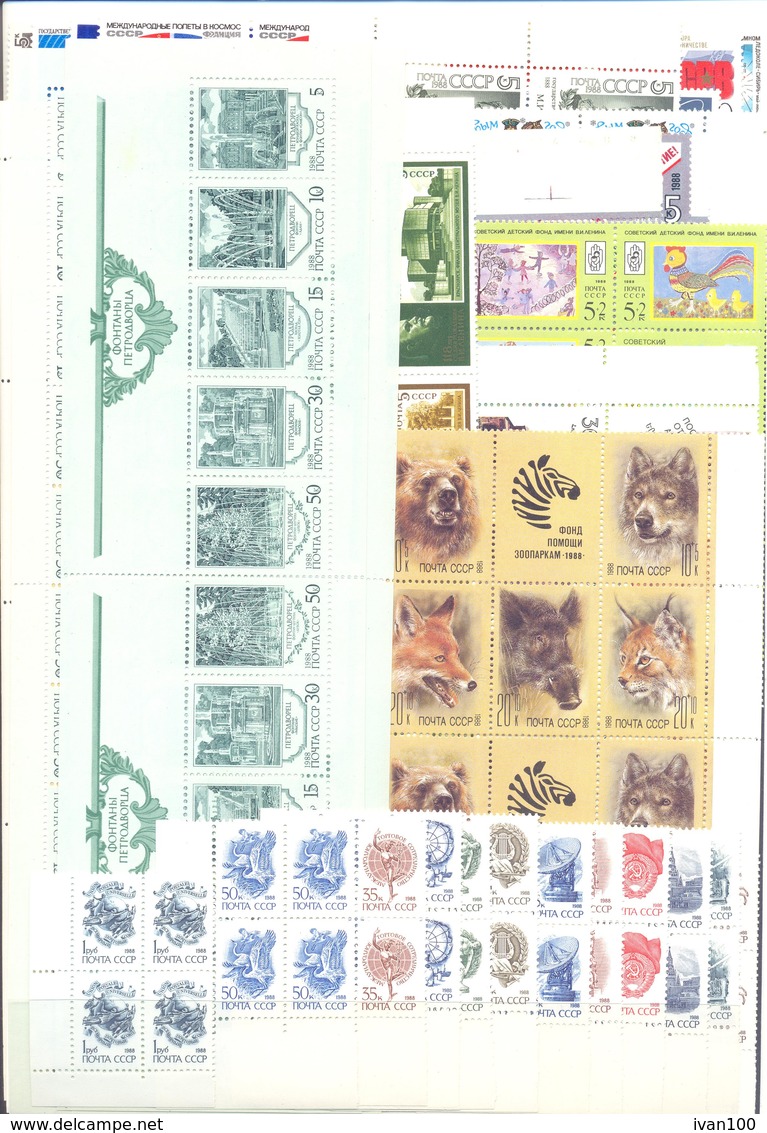 1988. USSR/Russia,  Complete Year Set, 4 Sets In Blocks Of 4v Each + Sheetlets & Sheets, Mint/** - Full Years