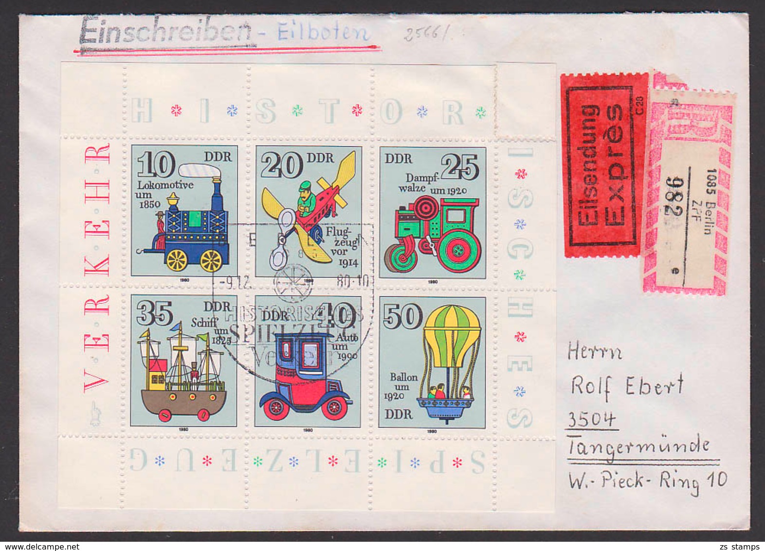 Historische Spielzeuge, Verkehrsmittel DDR Kleinbogen 2566/71 Vom Ersttag, SoSt. BERLIN, R-Eil-Brief, Lokomotive, Dampfw - Altri & Non Classificati