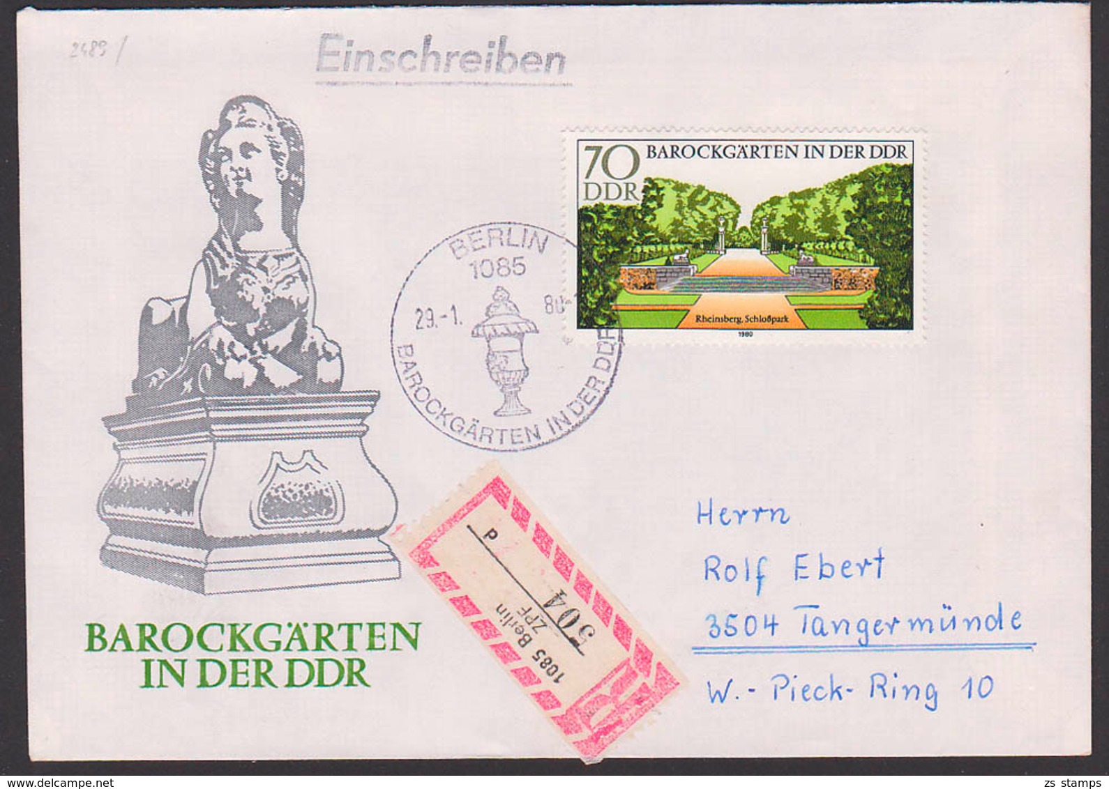 DDR 2489 70 Pfg. Barockgärten In Der DDR Rheinsberg Schlosspar Vom Ersttag, SoSt. BERLIN, R-Brief, Portogenau - Autres & Non Classés