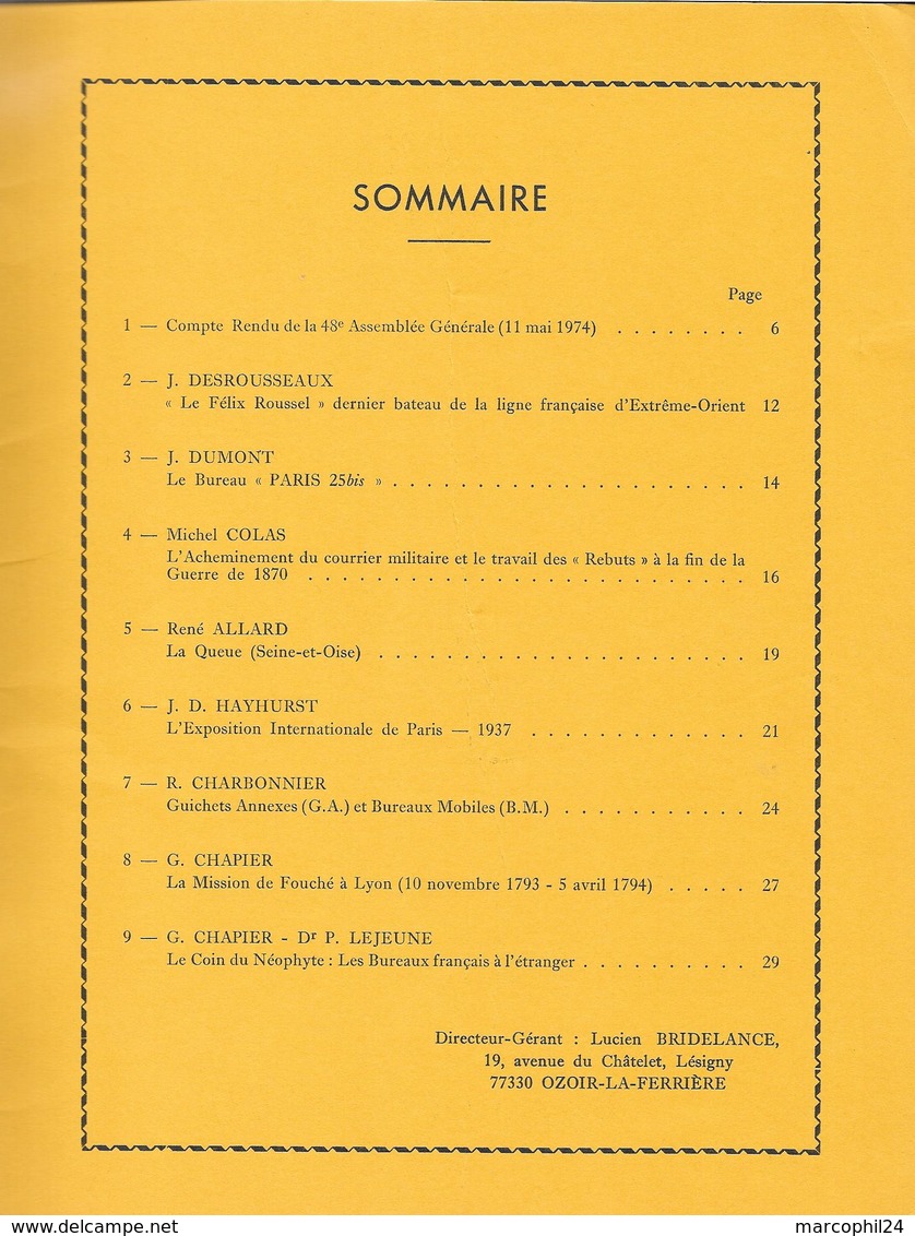 FEUILLES MARCOPHILES - N° 197 1974 = FELIX ROUSSEL + REBUTS MILITAIRES + LA QUEUE (S Et O) + EXPOSITION 1937 + G.A. B.M. - Französisch