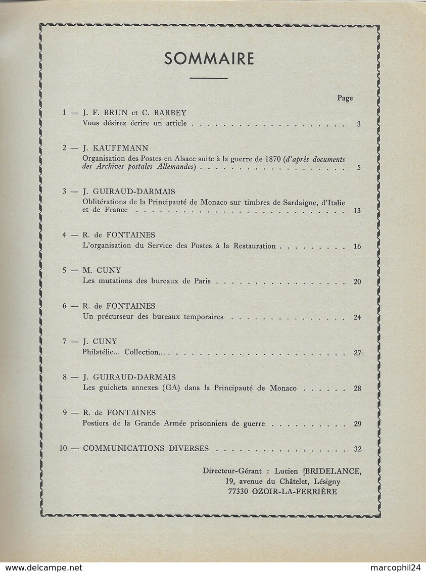 FEUILLES MARCOPHILES - N° 198 1974 = POSTE En ALSACE Après 1870 + MONACO + Mutations Des Bureaux De Paris + BEAUCAIRE - Francés