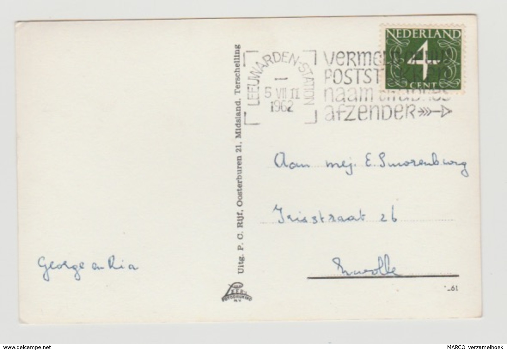Ansichtkaart-postcard Gezicht Op West-terschelling (NL) 1961 - Terschelling