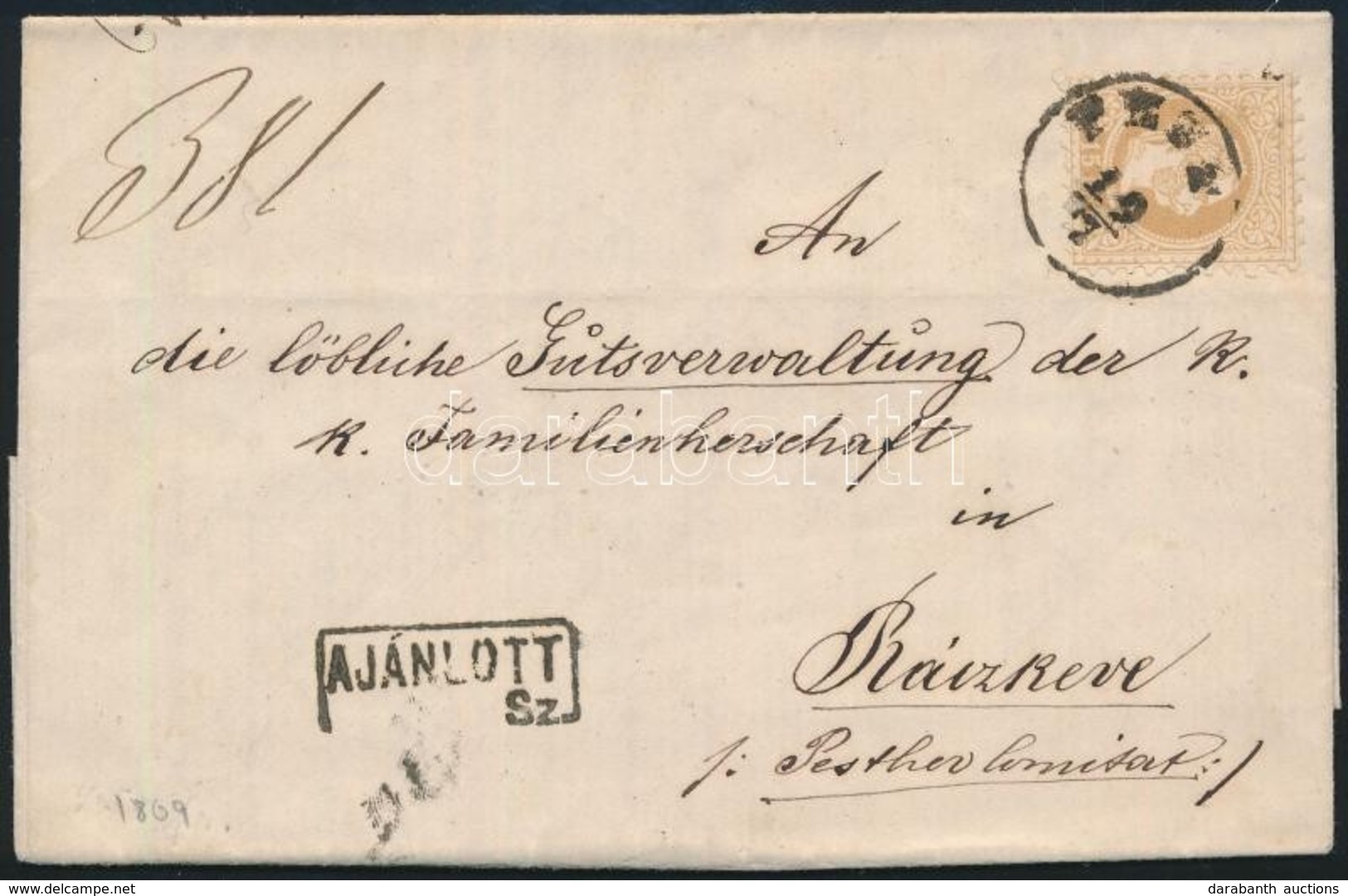 1869 15kr Ajánlott Levélen "PEST" - "RÁCZKEVE" - Sonstige & Ohne Zuordnung