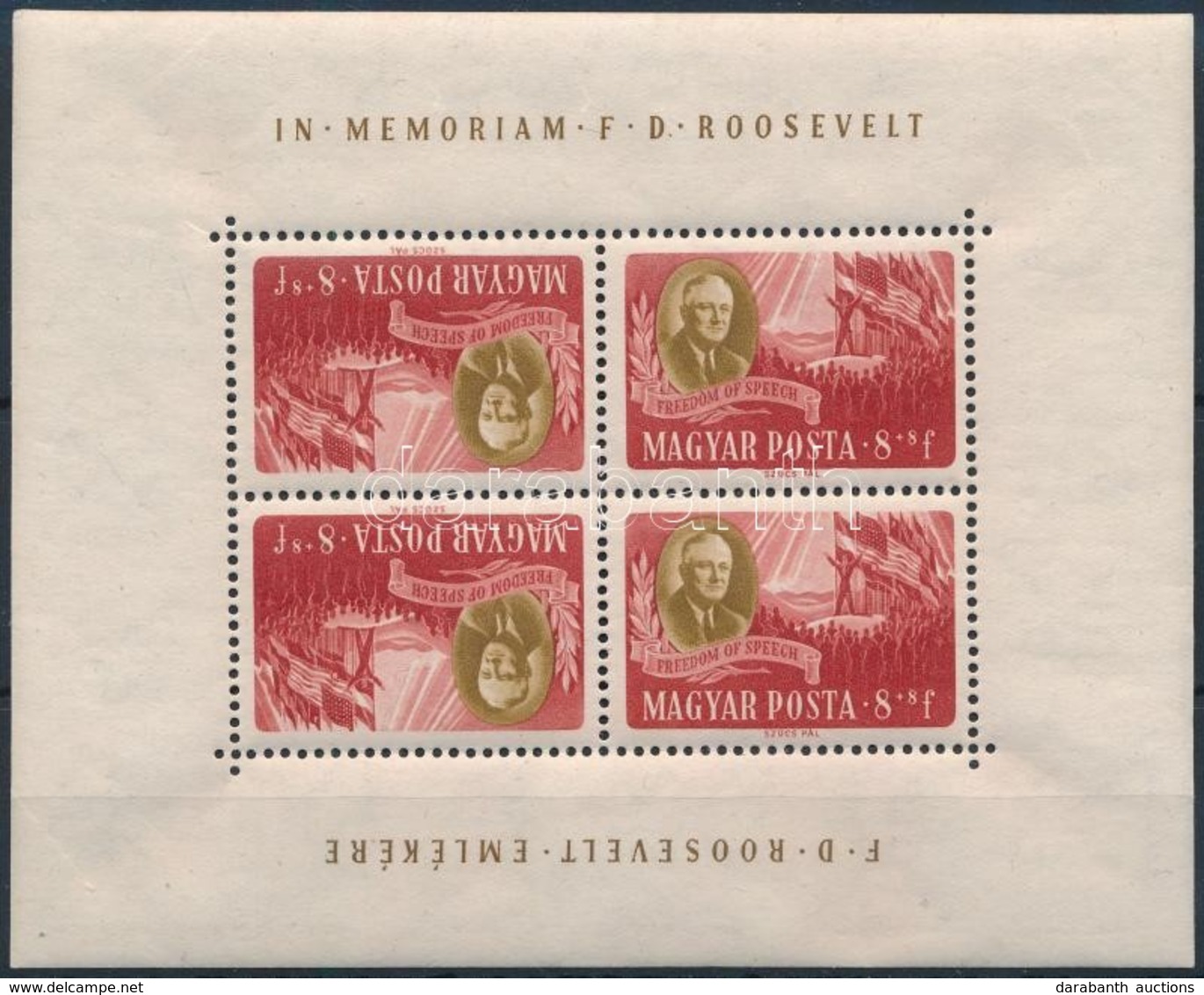 * 1947 Roosevelt 8f Fordított állású Kisív (nyomás, Törés / Pressed, Gum Folded) - Sonstige & Ohne Zuordnung