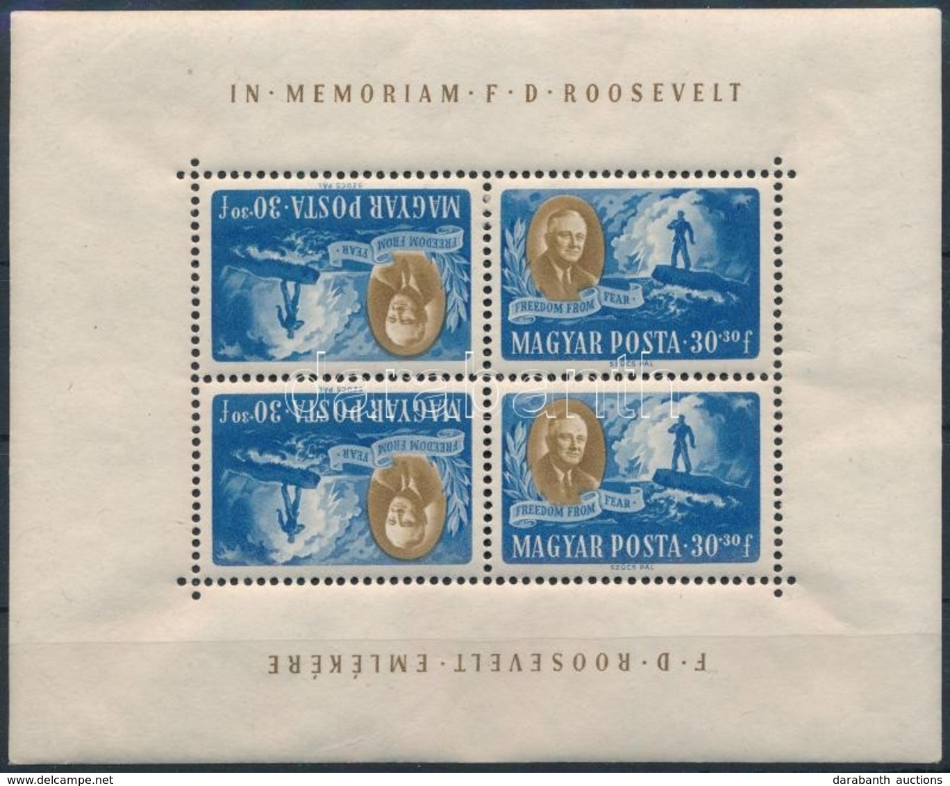 * 1947 Roosevelt 30f Fordított állású Kisív (törés, Ránc / Gum Folded, Crease) - Sonstige & Ohne Zuordnung