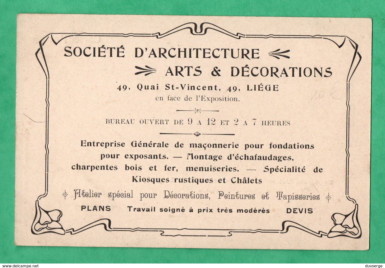 Belgique Liege Pub Societé D' Architecture Entreprise De Maçonnerie Sur Carte Expo De Liege 1905 ( Format 9cm X 13,8cm ) - Publicité