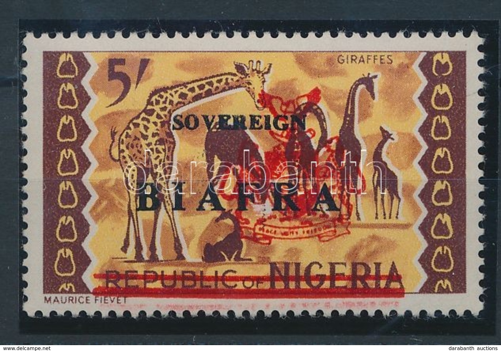 ** Biafra 1968 Mi 14 Részleges Kettős Piros Felülnyomással / Red Overprint Partly Double - Sonstige & Ohne Zuordnung