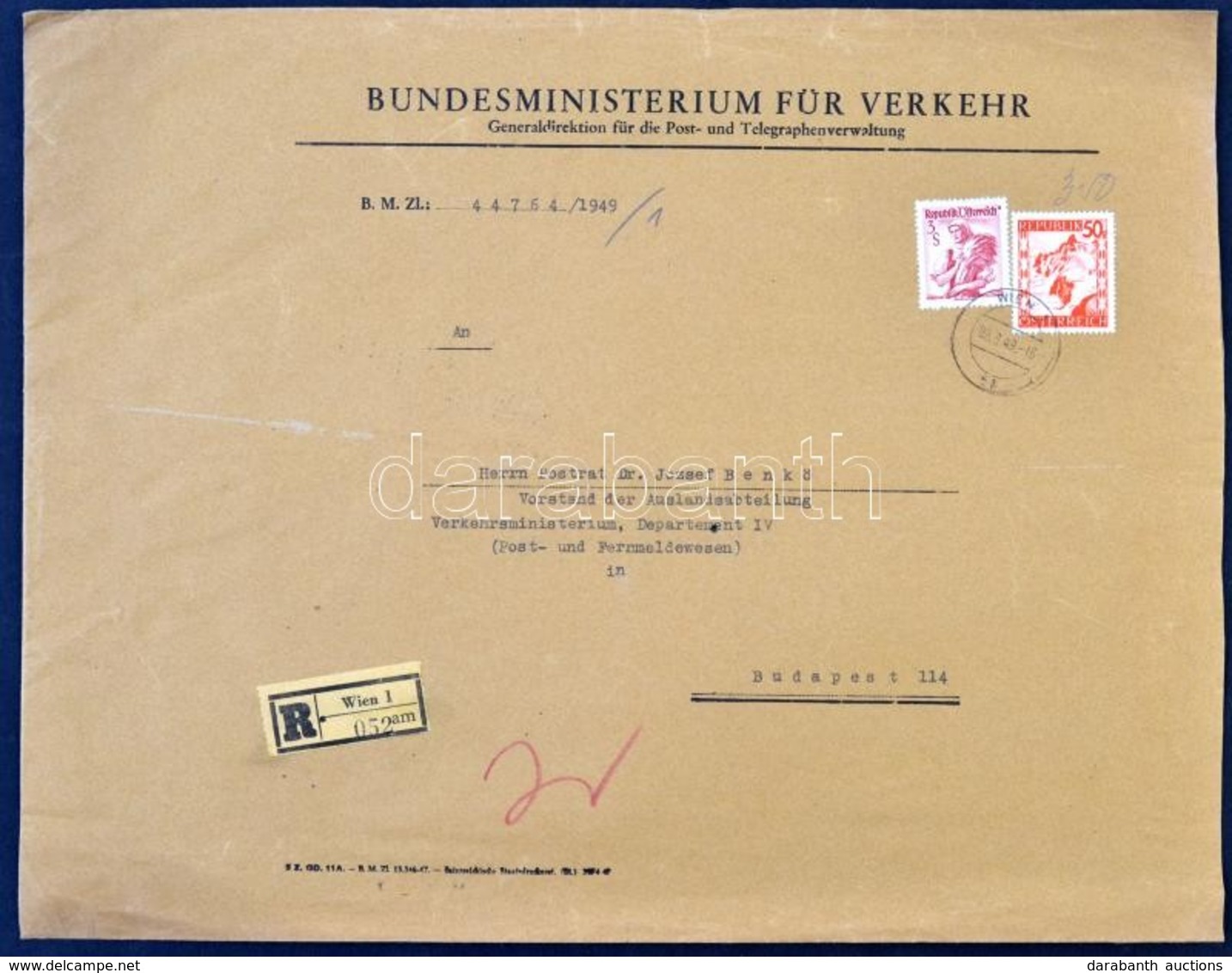 1949 Nagyalakú Ajánlott Levél Magyarországra - Sonstige & Ohne Zuordnung