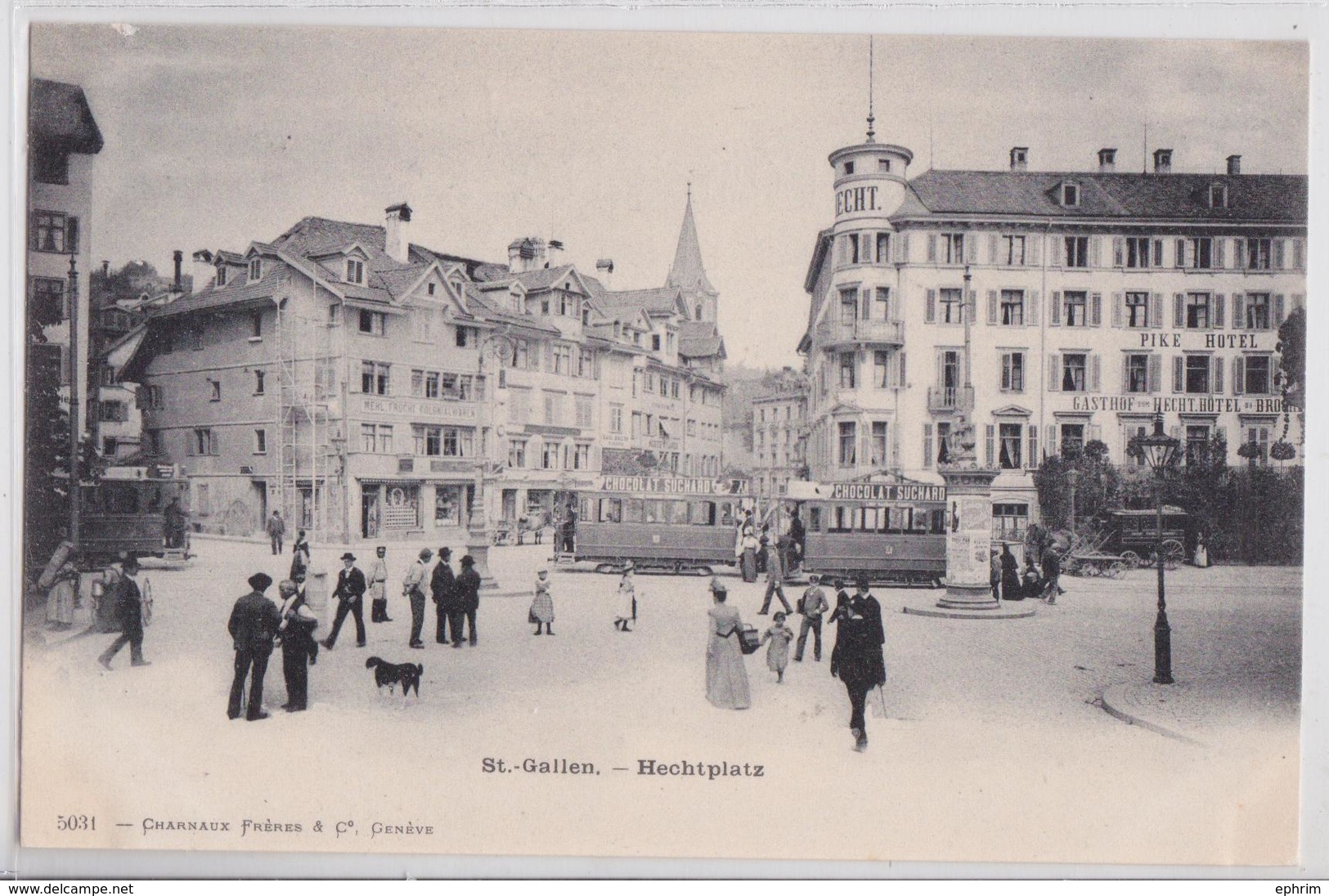 ST. GALLEN SAINT-GALL - Hechtplatz Pike Hôtel Tramway Chocolat Suchard - St. Gallen