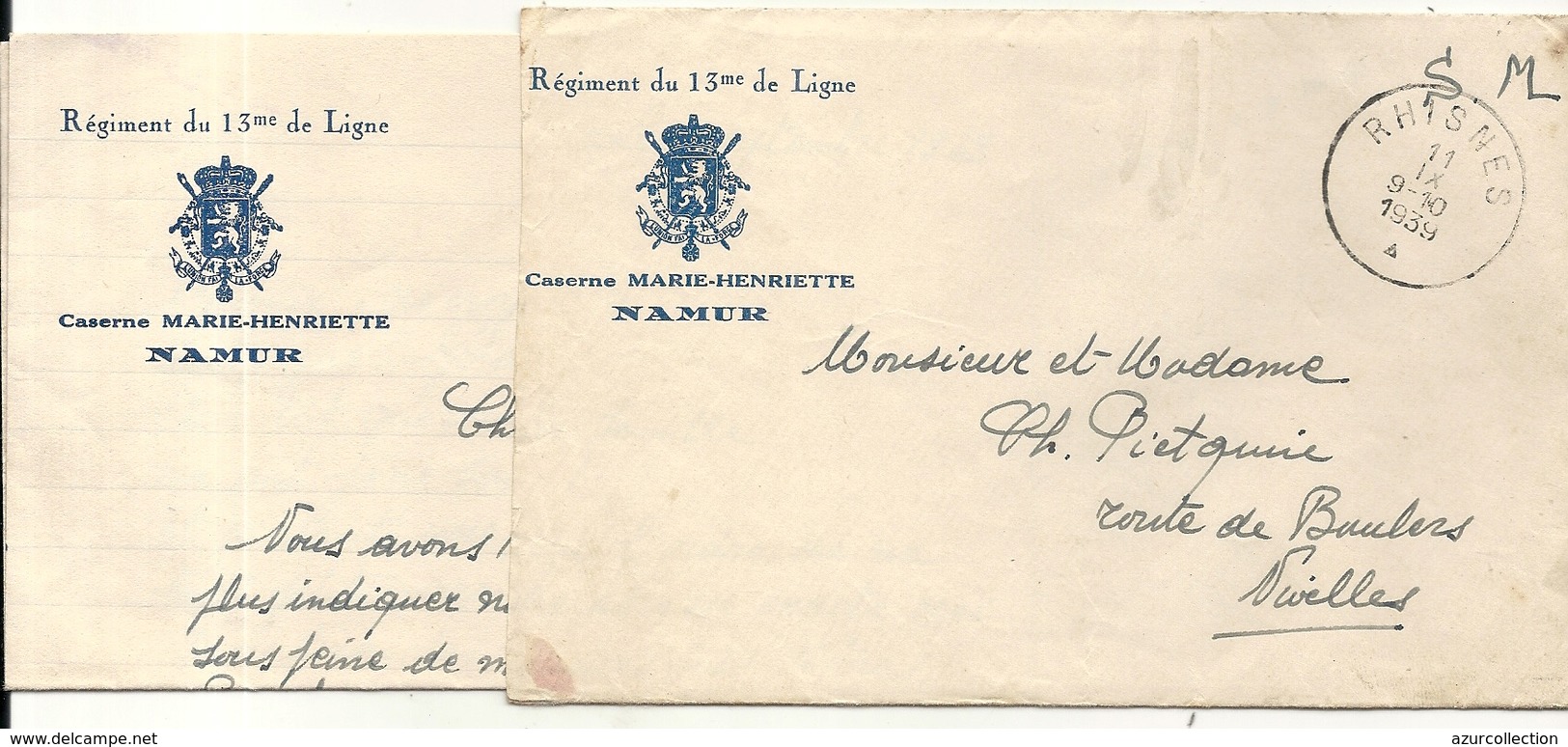 BELGIQUE . NAMUR . CASERNE MARIE HENRIETTE . LETTRE ENTETE + CPA . 1939 OCTOBRE . - Documenti