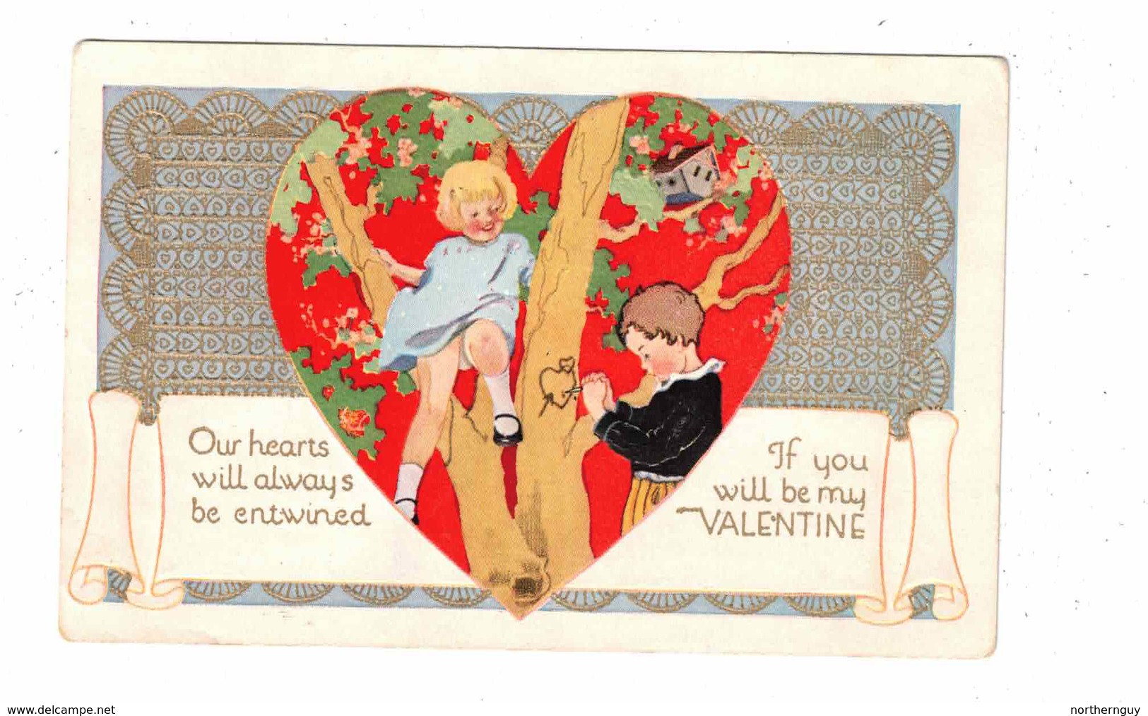 VALENTINE'S GREETINGS, "Our Hearts Will Always Be Entwined...", Pre-1920 USA Postcard - Saint-Valentin