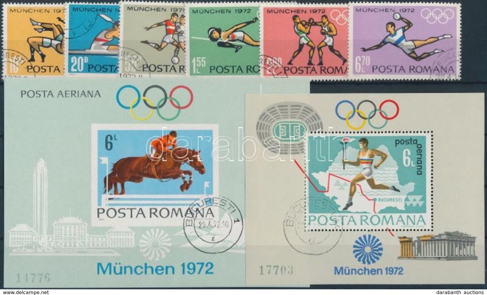 O 1972 Müncheni Nyári Olimpia Sor Mi 3012-3017 + Vágott Blokkpár 93-94 - Sonstige & Ohne Zuordnung