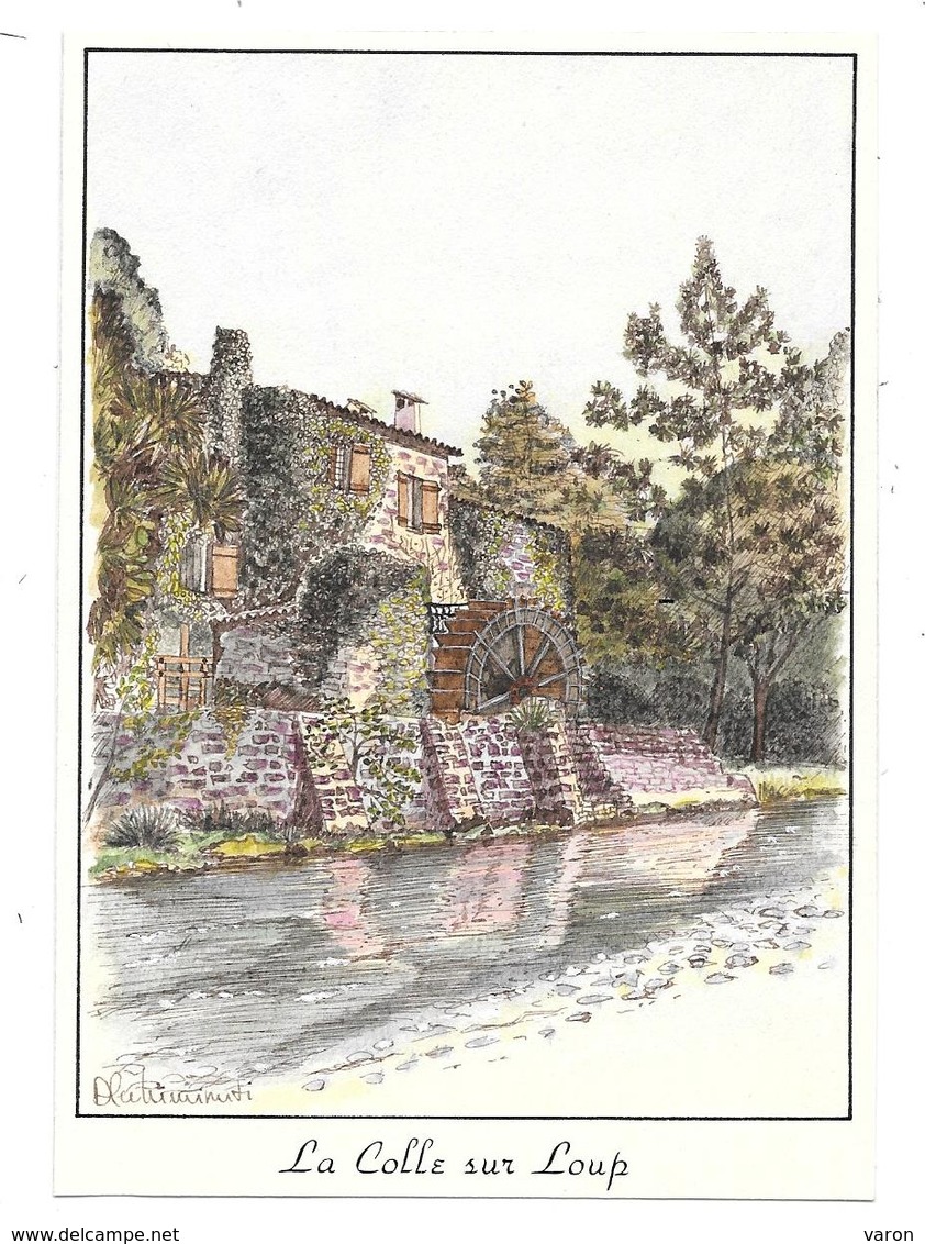 Dessin ORIGINAL AQUARELLE/GOUACHE  Par D.OCCHIMINUTI - Projet Carte Postale COMBIER Macon -   LA COLLE SUR LOUP   (A.M) - Dessins