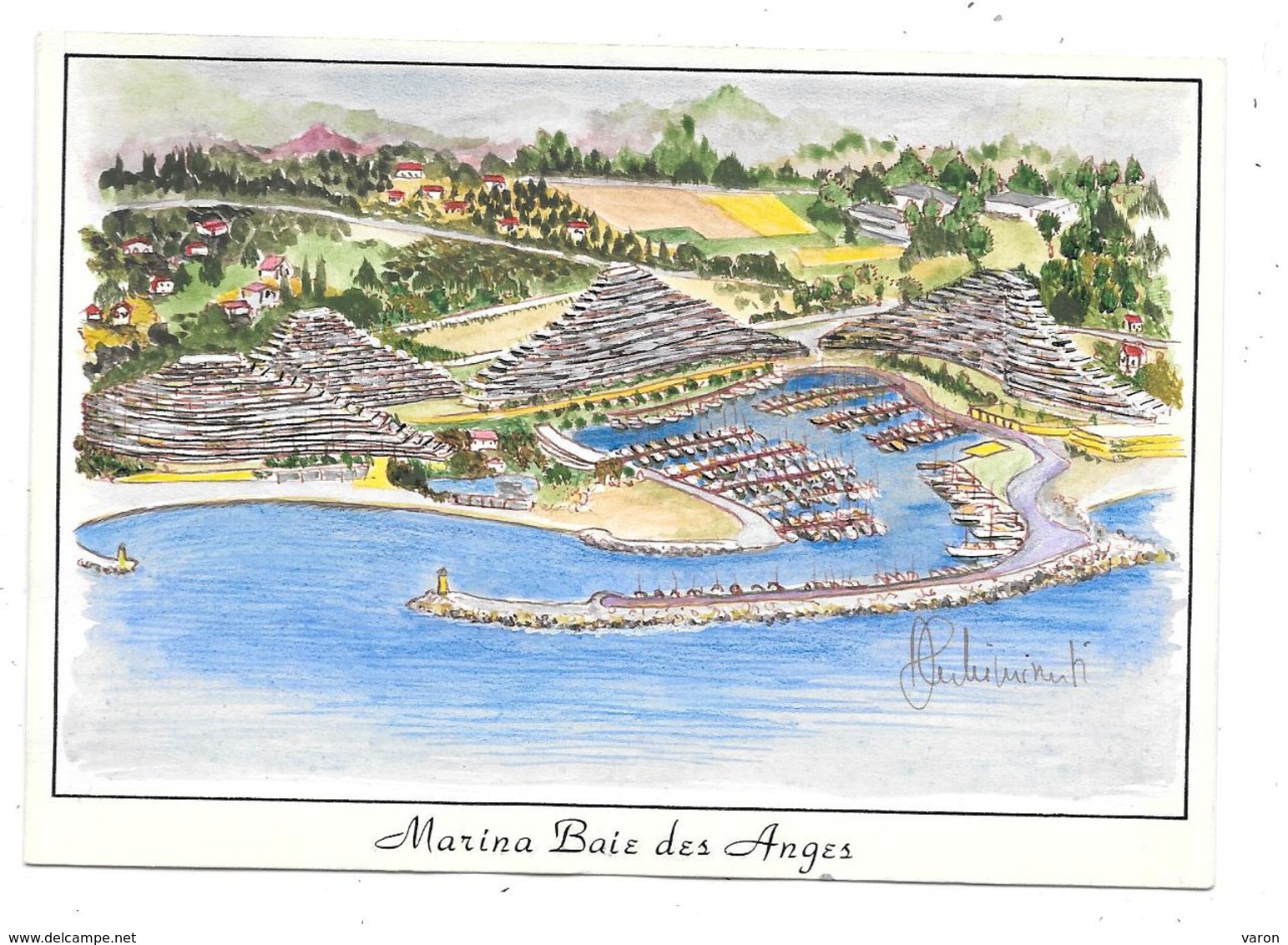 Dessin ORIGINAL AQUARELLE/GOUACHE  Par D.OCCHIMINUTI -Projet CP COMBIER Macon - MARINA BAIE Des ANGES-VILLENEUVE LOUBET - Dessins