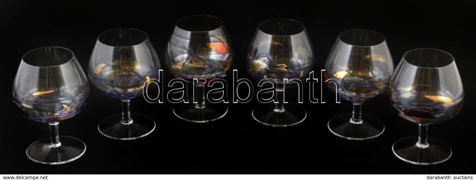 Dekoratív Iparművész üveg Pohárkészlet, 6 Db, Apró Kopásokkal, M: 14 Cm - Glas & Kristall