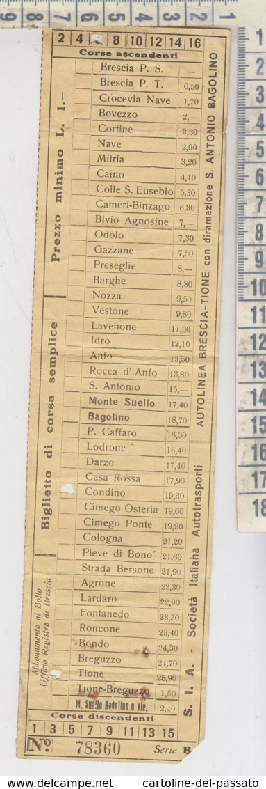 Biglietto Ticket Autolinea Brescia - Tione Con Diramazione S. Antonio Bagolino - Condino / Tione - Europa