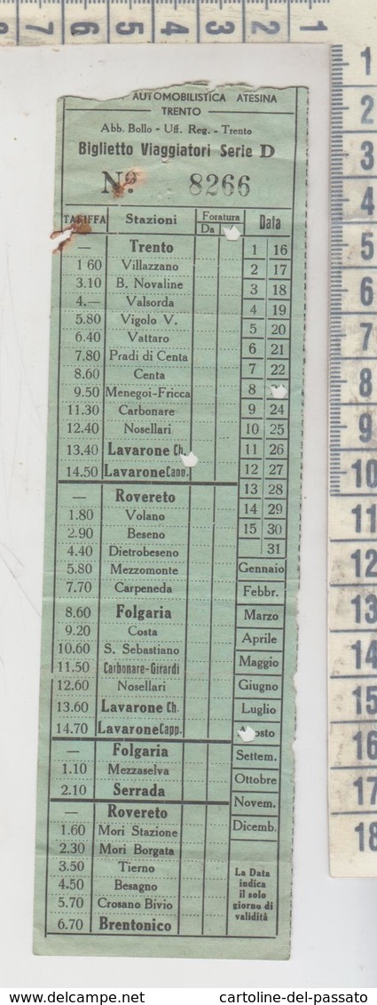 Biglietto Ticket Soc. Automobilistica Atesina Trento  Lavarone - Europa