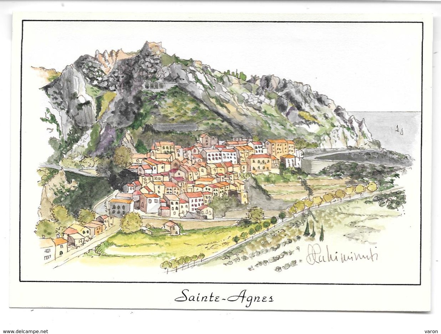 Dessin ORIGINAL AQUARELLE/GOUACHE  Par D.OCCHIMINUTI -Projet Carte Postale  COMBIER Macon -   SAINTE-AGNES  (Alpes-Mmes) - Dessins