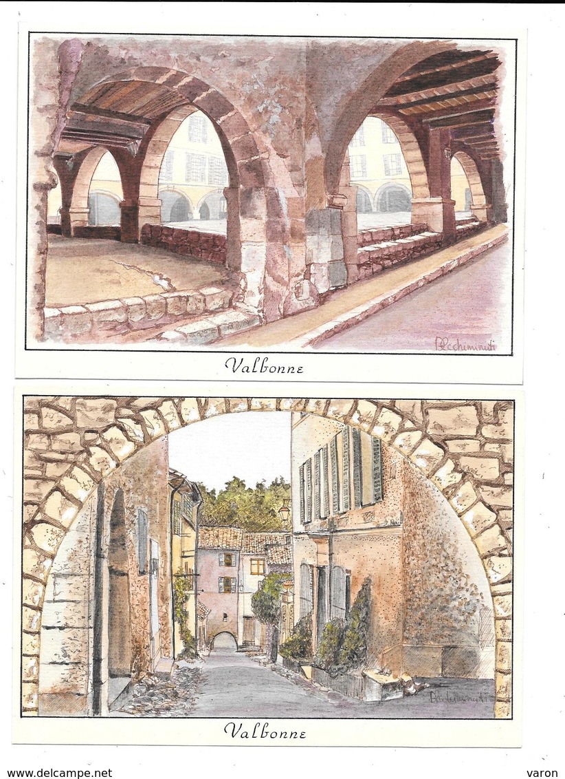 2 Dessins ORIGINAUX AQUARELLE/GOUACHE  Par D.OCCHIMINUTI -Projet Carte Postale  COMBIER Macon - VALBONNE    (Alpes-Mmes) - Dessins