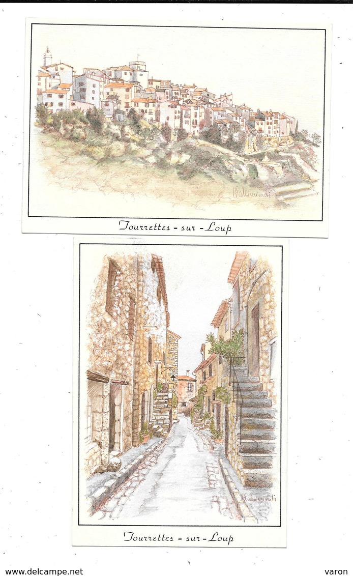 2 Dessins ORIGINAUX AQUARELLE/GOUACHE Par D.OCCHIMINUTI -Projet Carte Postale COMBIER Macon - TOURETTES S/LOUP (AM) - Dessins