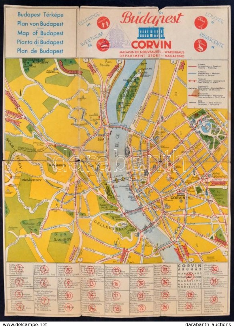 Cca 1940 Budapest Térkép/Magyarország Térkép, Corvin Áruház Kétoldalas Térképe, "Grand Hotel Park" Bélyegzéssel, A Hajtá - Sonstige & Ohne Zuordnung