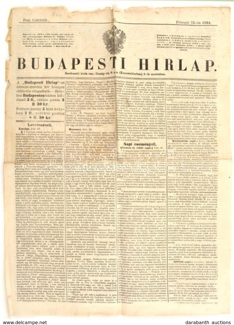 1854 A Budapesti Hírlap Február 23-i Száma. - Ohne Zuordnung