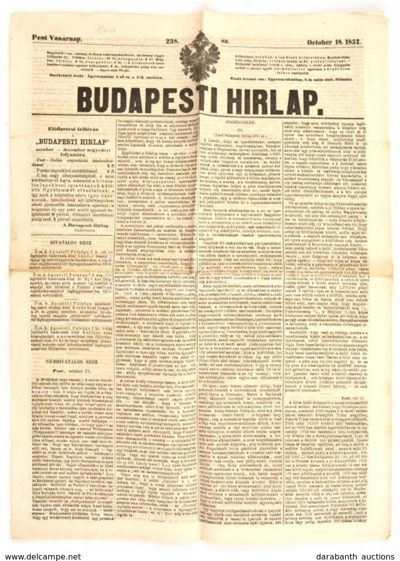 1857 A Budapesti Hírlap Október 18. Száma. - Ohne Zuordnung