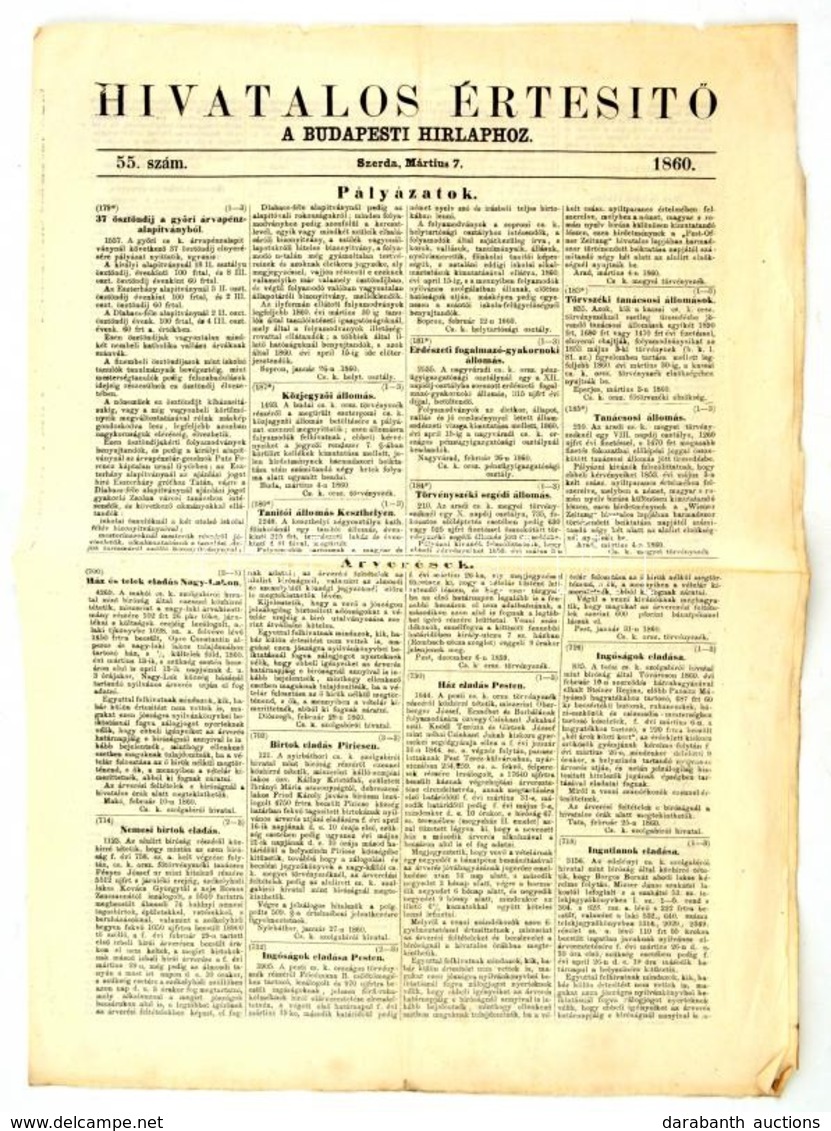 1860 Hivatalos értesítő A Budapesti Hírlaphoz. - Ohne Zuordnung