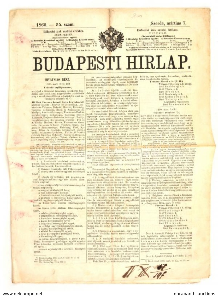 1860 A Budapesti Hírlap Március 7. Száma. - Ohne Zuordnung