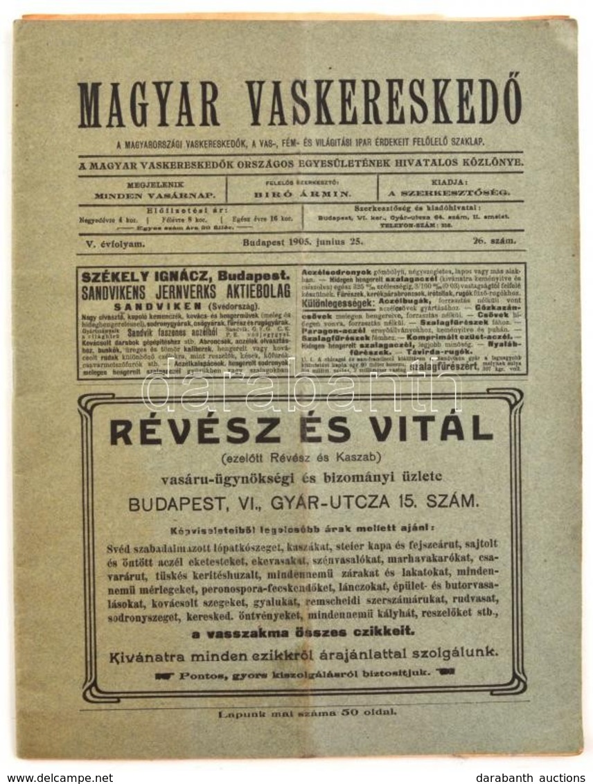 1905 Magyar Vaskereskedő C. Képes Szaklap V. évf. 26. Száma - Ohne Zuordnung