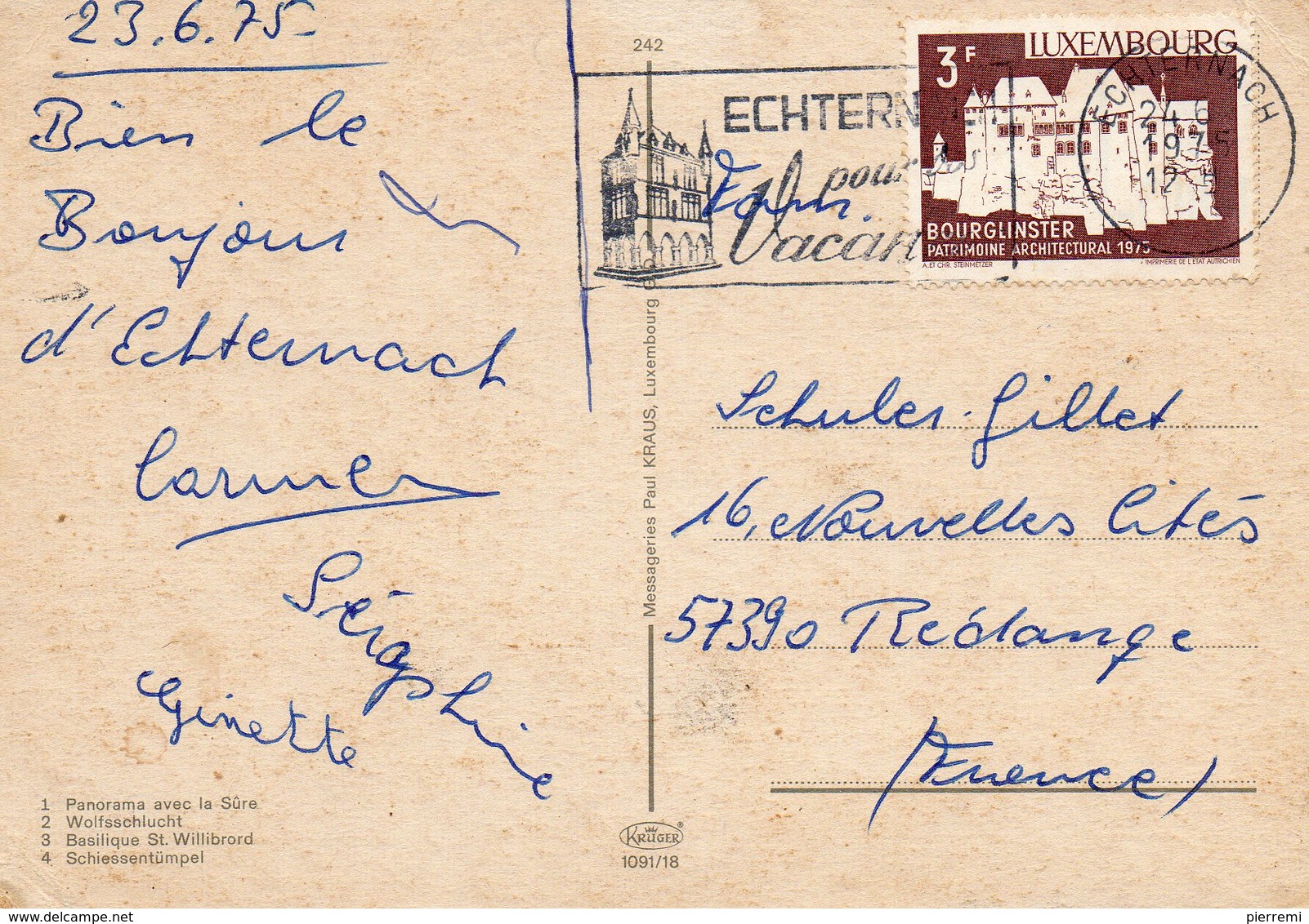 ECHTERNACH    Timbre Au Dos - Echternach