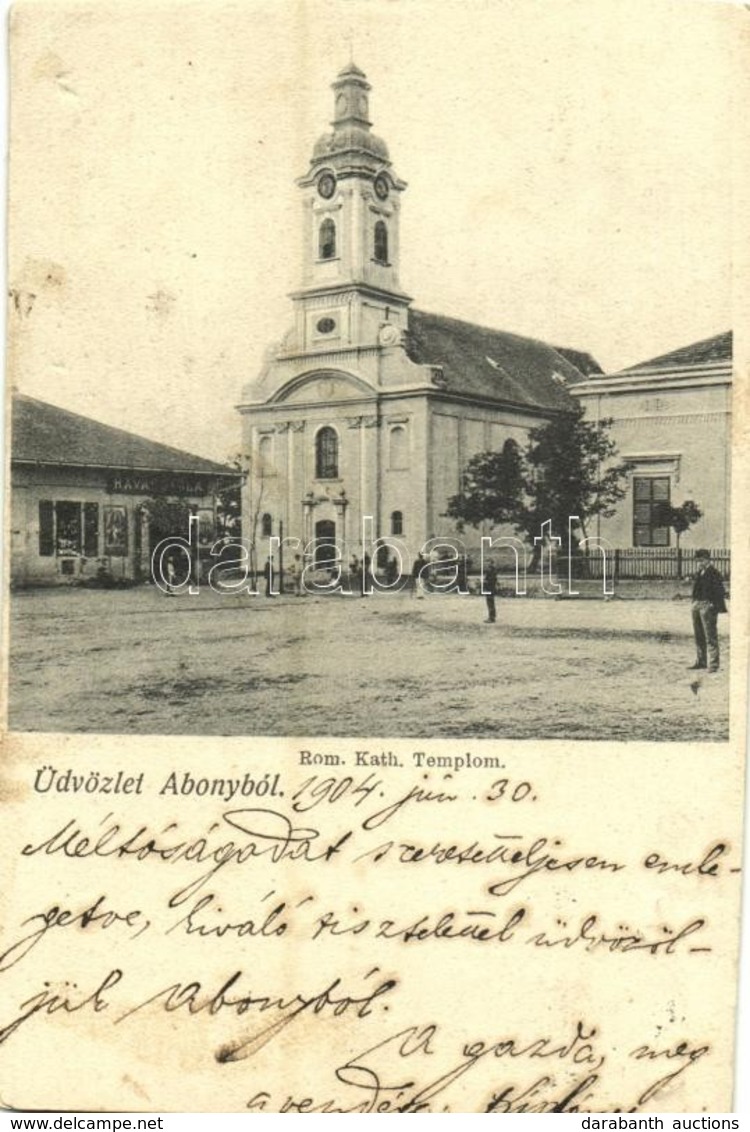 T4 1904 Abony, Római Katolikus Templom, Havas Gyula üzlete (vágott / Cut) - Ohne Zuordnung