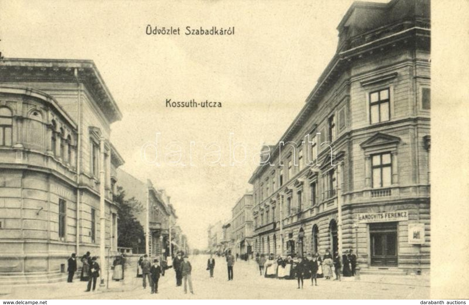 ** T2/T3 Szabadka, Subotica; Kossuth Utca, Landovits Ferenc üzlete / Street, Shop (EB) - Ohne Zuordnung
