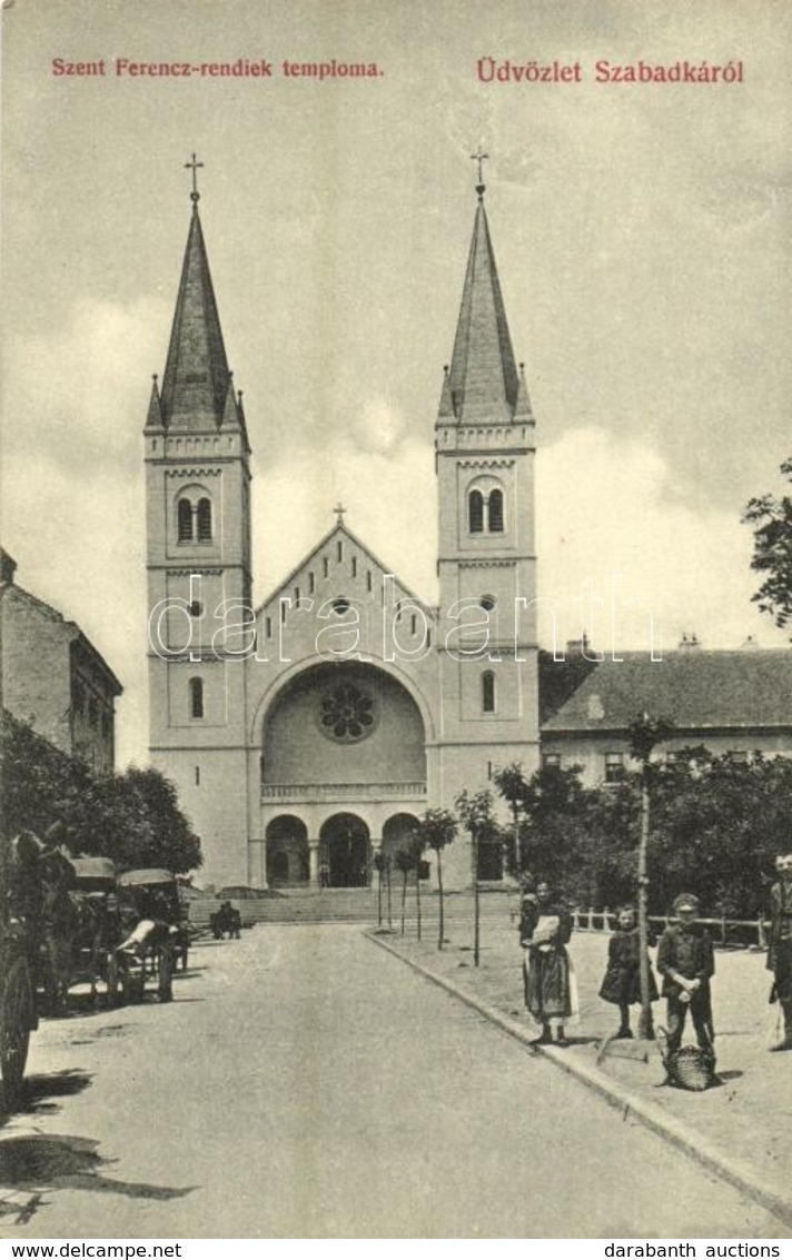 T2 1912 Szabadka, Subotica; Szent Ferenc Rendiek Temploma, Lovaskocsik / Church, Horse Carts, Square - Ohne Zuordnung