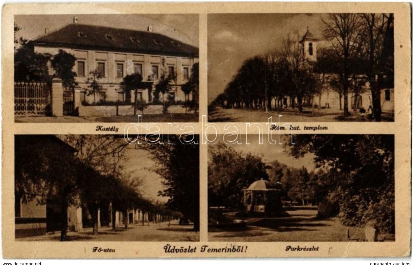 * T3 1943 Temerin, Temeri; Fernbach Kastély, Római Katolikus Templom, Fő Utca, Park. Ferketics Ferenc Kiadása / Castle,  - Ohne Zuordnung